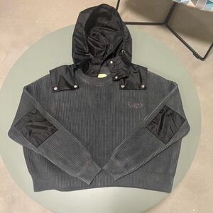 Trendtvision Detachable Hood Black Ribbed Cozy Sweater